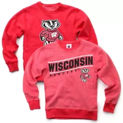 Wes And Willy Kids' Wisconsin Badgers Reverse Fuzz Crewneck