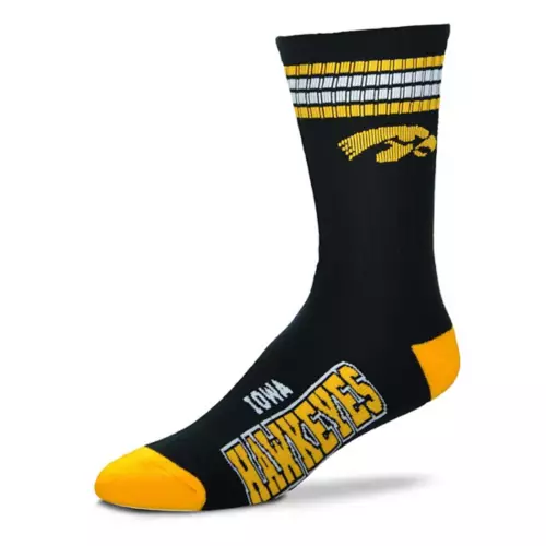 For Bare Feet Kids' Iowa Hawkeyes 4 Stripe Deuce Crew Socks 1 For Bare Feet Kids' Iowa Hawkeyes 4 Stripe Deuce Crew Socks