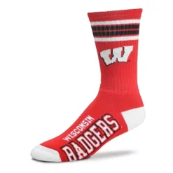 For Bare Feet Kids' Wisconsin Badgers 4 Stripe Deuce Crew Socks