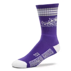 For Bare Feet TCU Horned Frogs 4 Stripe Deuce Crew Socks