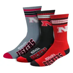 For Bare Feet Nebraska Cornhuskers 4 Stripe Deuce 3 Pack Crew Socks
